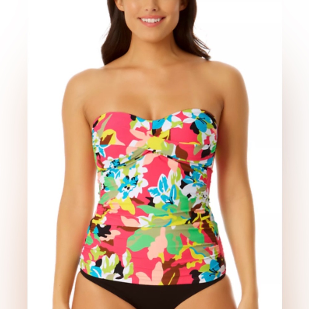 Anne Cole Tankini Swim Top Twist-Front Ruched in Multi-color Floral size Medium